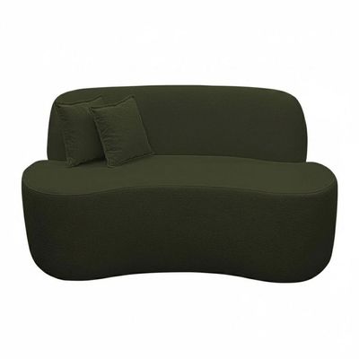 Sofá Ondulado Orgânico Pequeno 2 Lugares Sala Bouclé Verde Musgo