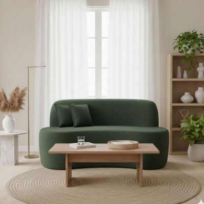 Sofá Ondulado Orgânico Pequeno 2 Lugares Sala Bouclé Verde Musgo