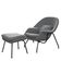 Poltrona Womb Chair Com Puff Base Preta Linho Cinza