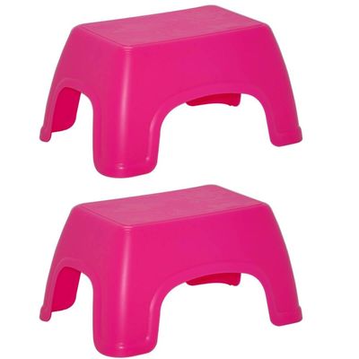 Kit 2 Banquinhos Infantis Decorados Plástico Rosa Tramontina Brinquedoteca Banco Multiuso