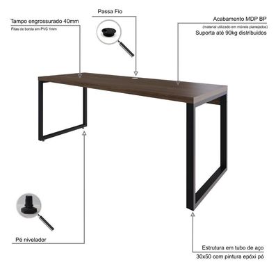 Mesa Presidente 190x70x75cm Yon - Nogueira-est.preta Nogueira-est.preta