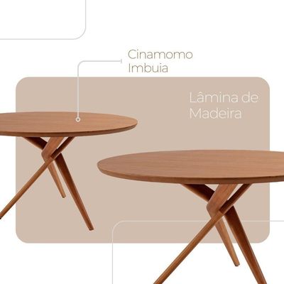 Mesa Para Sala De Jantar Ballare 120cm Tampo Redondo Moderna Imbuia Natural
