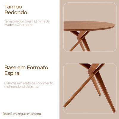 Mesa Para Sala De Jantar Ballare 120cm Tampo Redondo Moderna Imbuia Natural