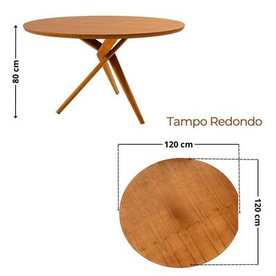 Mesa Para Sala De Jantar Ballare 120cm Tampo Redondo Moderna Imbuia Natural