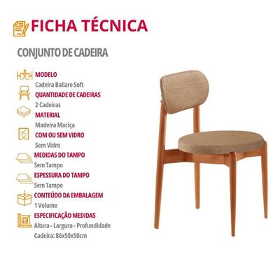 Conjunto 2 Cadeiras De Jantar Ballare Soft Moderna Mobília Linho Palha / Imbuia Nat