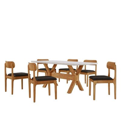 Sala De Jantar Mesa Star Tampo Laqueado E 6 Cadeiras Linho Preto/laq Off/cinam. Imbuia