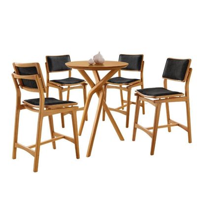 Conjunto Mesa Bistrô Ballare Tampo Redondo E 4 Banquetas Eva Linho Preto/imbuia Nat/cinam. Imbuia