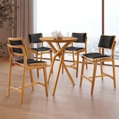 Conjunto Mesa Bistrô Ballare Tampo Redondo E 4 Banquetas Eva Linho Preto/imbuia Nat/cinam. Imbuia
