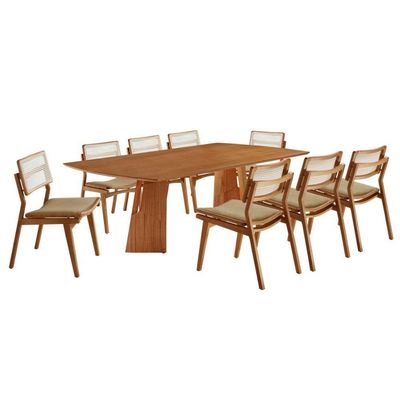 Sala De Jantar Mesa Florida Tampo Laminado Barril 8 Cadeiras Ambar/imbuia Nat/cinam. Imbuia