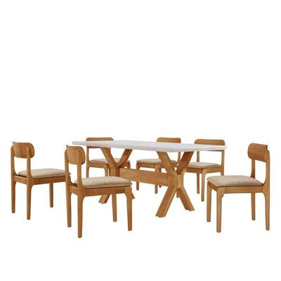 Sala De Jantar Mesa Star Tampo Laqueado E 6 Cadeiras Milano/laq Off/cinam. Imbuia