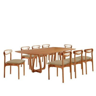 Sala De Jantar Mesa Flora Tampo Laminado Barril 8 Cadeiras Ambar/imbuia Nat/cinam. Imbuia