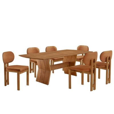 Mesa Portugal Tampo Laminado Barril 6 Cadeiras Nala Mobília Star Caramelo/imbuia Nat/cinam Imbuia