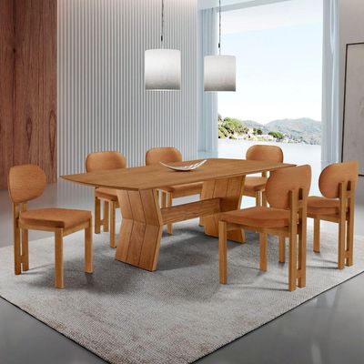 Mesa Portugal Tampo Laminado Barril 6 Cadeiras Nala Mobília Star Caramelo/imbuia Nat/cinam Imbuia