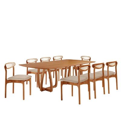 Sala De Jantar Mesa Flora Tampo Laminado Barril 8 Cadeiras Vel Creme /imbuia Nat/cinam. Imbuia