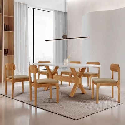 Sala De Jantar Mesa Star Tampo Laqueado E 6 Cadeiras Ambar/laq Off/cinam. Imbuia