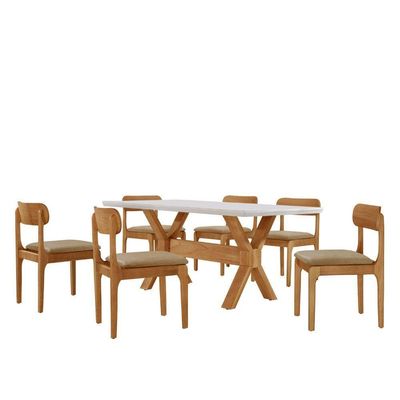 Sala De Jantar Mesa Star Tampo Laqueado E 6 Cadeiras Ambar/laq Off/cinam. Imbuia
