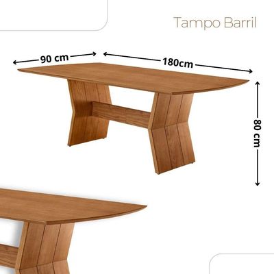 Mesa Portugal Tampo Laminado Barril 6 Cadeiras Nala Moderna Vel Creme /imbuia Nat/cinam. Imbuia