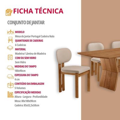 Mesa Portugal Tampo Laminado Barril 6 Cadeiras Nala Moderna Vel Creme /imbuia Nat/cinam. Imbuia