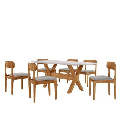 Sala De Jantar Mesa Startampo Laqueado E 6 Cadeiras Moderna Quartzo/laq Off/cinam. Imbuia