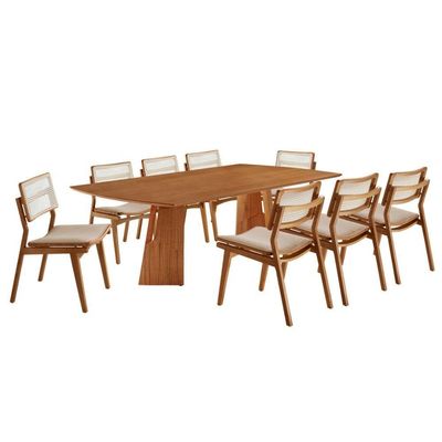 Sala De Jantar Mesa Florida Tampo Laminado Barril 8 Cadeiras Vel Creme /imbuia Nat/cinam. Imbuia