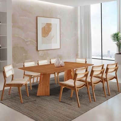 Sala De Jantar Mesa Florida Tampo Laminado Barril 8 Cadeiras Vel Creme /imbuia Nat/cinam. Imbuia