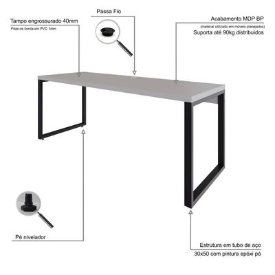 Mesa Presidente 190x70x75cm Yon - Off White-est.preta Off White-est.preta