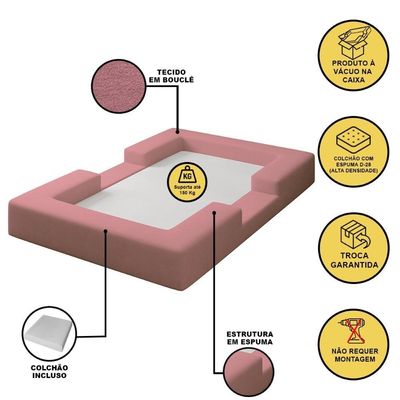 Cama Montessoriana Berço Infantil 100% Espuma Balaqui Decor Rosa