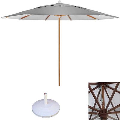 Ombrelone 3,00 Metros De Madeira Com Base Cinza