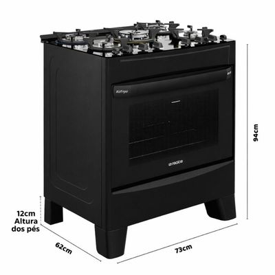 Fogão 5 Bocas A Gás/elétrico Com Airfryer Alpro 450 Realce CR234 Preto 220V