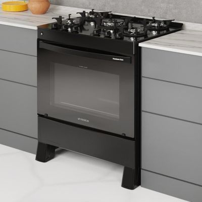 Fogão 5 Bocas A Gás Premium Glass Realce CR230 Preto Bivolt
