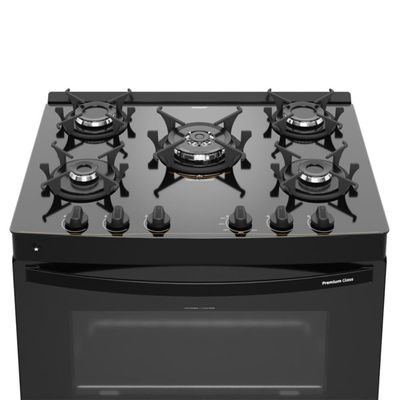 Fogão 5 Bocas A Gás Premium Glass Realce CR230 Preto Bivolt