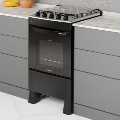 Fogão 4 Bocas A Gás Com Tampa Premium Plus Realce CR227 Preto Bivolt