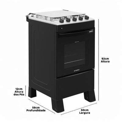 Fogão 4 Bocas A Gás Com Tampa Premium Plus Realce CR227 Preto Bivolt