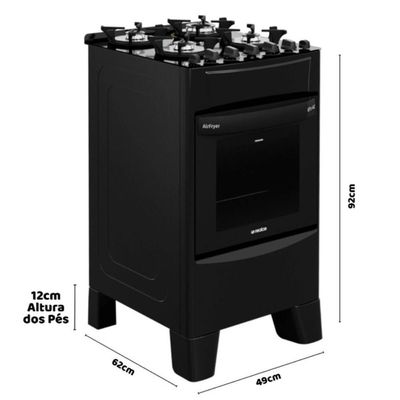 Fogão 4 Bocas A Gás/elétrico Com Airfryer Alpro 440 Realce CR231 Preto 110V