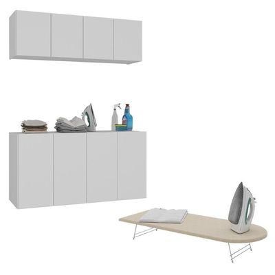 Kit Armário De Lavanderia Aéreo Com Balcão E Tábua De Passar 4 Portas Multimóveis Mx5065 Branco/bege