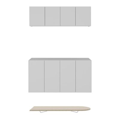 Kit Armário De Lavanderia Aéreo Com Balcão E Tábua De Passar 4 Portas Multimóveis Mx5065 Branco/bege