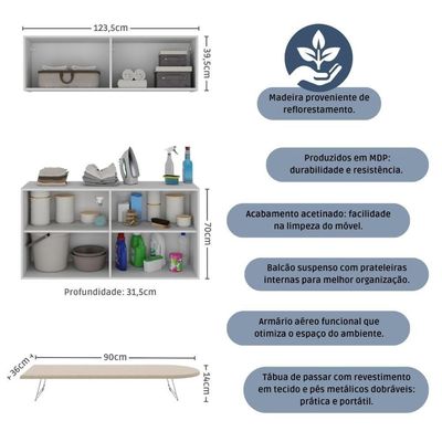 Kit Armário De Lavanderia Aéreo Com Balcão E Tábua De Passar 4 Portas Multimóveis Mx5065 Branco/bege