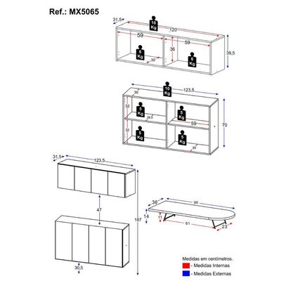 Kit Armário De Lavanderia Aéreo Com Balcão E Tábua De Passar 4 Portas Multimóveis Mx5065 Branco/bege