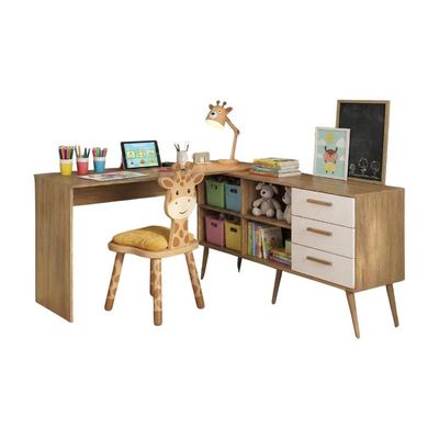 Mesa De Estudos Em L Com 3 Gavetas Porto Multimóveis Mp6047 Madeirado/branco