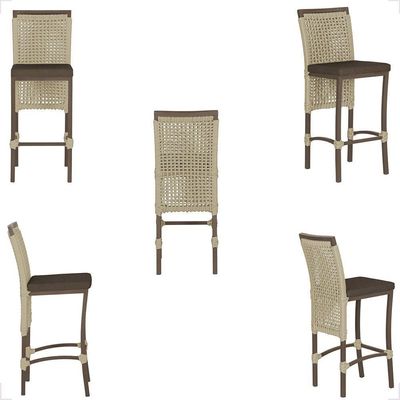 Mesa Bistrô E 4 Banquetas Roma Marrom Corda Estofado 9 Trama Rami
