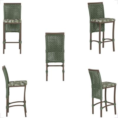 Mesa Bistrô E 4 Banquetas Roma Marrom Corda Estofado 5 Trama Verde
