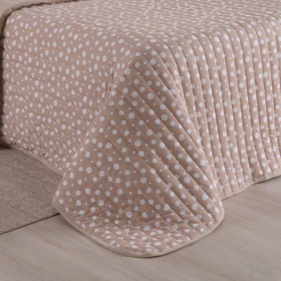 Kit Cobre Leito Colcha Polly King 3 Peças Malha 100% Algodão Estampa Bolinhas - Bege
