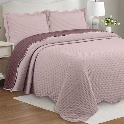 Kit Cobre Leito Colcha Colour Casal 3 Peças Percal 300 Fios Dupla Face - Malva - 100% Poliéster