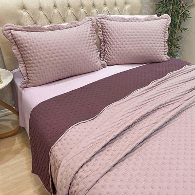 Kit Cobre Leito Colcha Colour Casal 3 Peças Percal 300 Fios Dupla Face - Malva - 100% Poliéster
