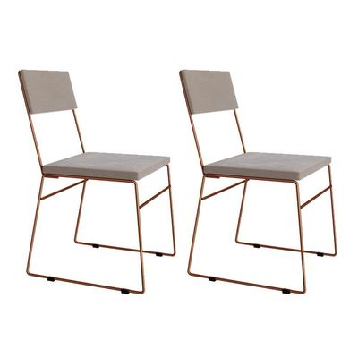 Kit 2 Cadeiras De Jantar Málaga Veludo Base Cobre Para Mesa Sala Cozinha E Decoração - Cobre-bege