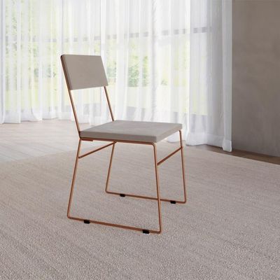Kit 2 Cadeiras De Jantar Málaga Veludo Base Cobre Para Mesa Sala Cozinha E Decoração - Cobre-bege