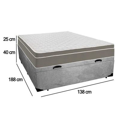 Cama Box Baú Casal Suede + Colchão Sereneprime Molas Ensacadas 138x188x69 Cinza