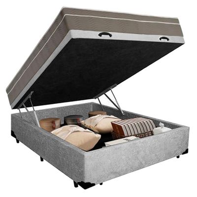 Cama Box Baú Casal Suede + Colchão Sereneprime Molas Ensacadas 138x188x69 Cinza