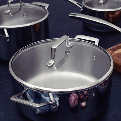 Jogo De Panelas Tramontina Grano Em Aço Inox Com Corpo Triplo E Tampa De Vidro 4 Peças 65140004