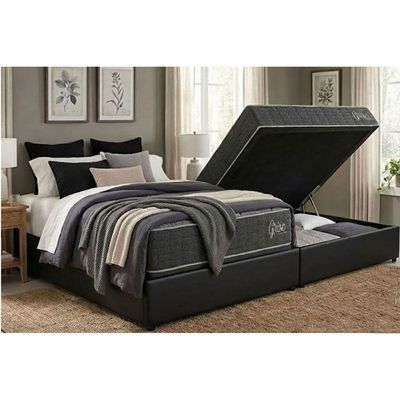 Cama Box Baú Queen + Colchão Ortopédico Kappesberg D40 Anatômico Grise + Base Crc Corano Black